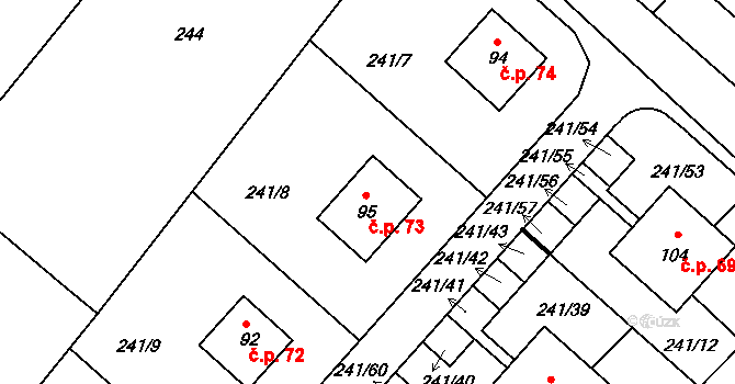 Hřivno 73, Chotětov na parcele st. 95 v KÚ Hřivno, Katastrální mapa