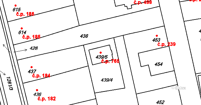 Líně 765 na parcele st. 439/5 v KÚ Líně, Katastrální mapa