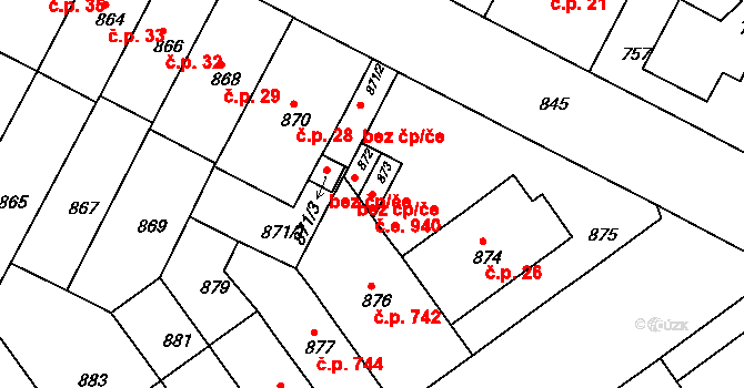 Černá Pole 940, Brno na parcele st. 873 v KÚ Černá Pole, Katastrální mapa