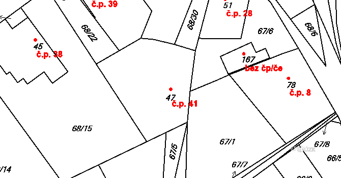 Míčov 41, Míčov-Sušice na parcele st. 47 v KÚ Míčov, Katastrální mapa