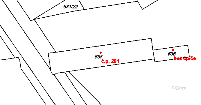 Josefov 281, Jaroměř na parcele st. 635 v KÚ Josefov u Jaroměře, Katastrální mapa