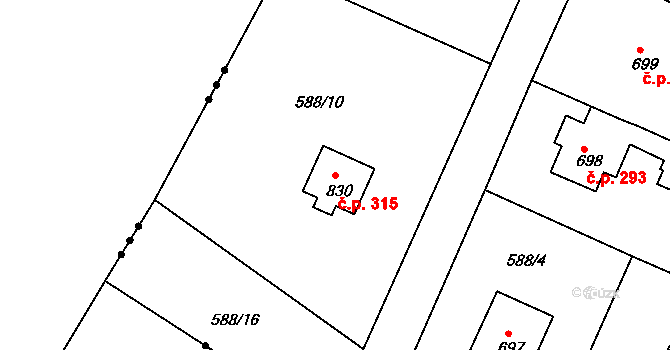 Broumov 315 na parcele st. 830 v KÚ Broumov, Katastrální mapa