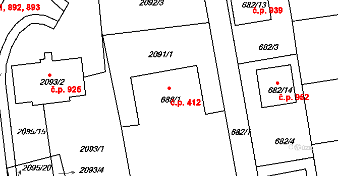 Třemošná 412 na parcele st. 688/1 v KÚ Třemošná, Katastrální mapa