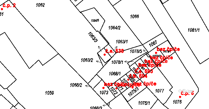 Jedovnice 538 na parcele st. 1063/3 v KÚ Jedovnice, Katastrální mapa