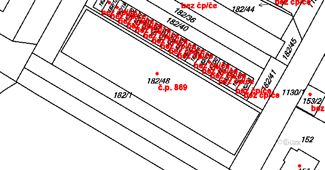 Prosek 869, Praha na parcele st. 182/48 v KÚ Prosek, Katastrální mapa
