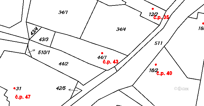 Charvatce 43, Libčeves na parcele st. 44/1 v KÚ Charvatce u Loun, Katastrální mapa