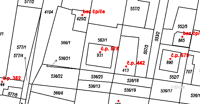 Lenešice 578 na parcele st. 931 v KÚ Lenešice, Katastrální mapa