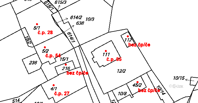 Termesivy 85, Havlíčkův Brod na parcele st. 111 v KÚ Termesivy, Katastrální mapa