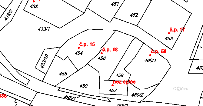 Rychlov 18, Bystřice pod Hostýnem na parcele st. 456 v KÚ Rychlov u Bystřice pod Hostýnem, Katastrální mapa