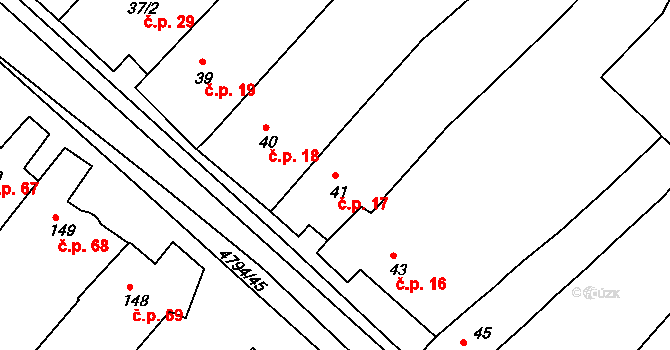 Vémyslice 17 na parcele st. 41 v KÚ Vémyslice, Katastrální mapa
