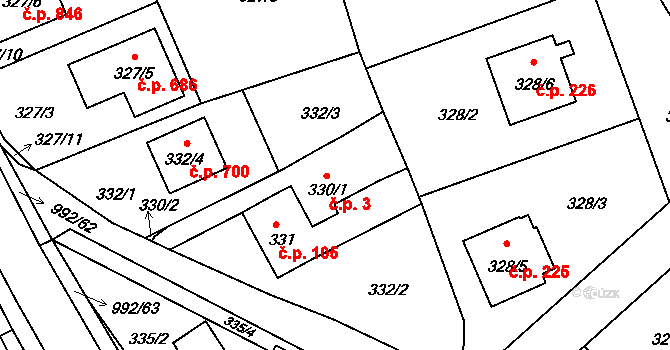 Srubec 3 na parcele st. 330/1 v KÚ Srubec, Katastrální mapa