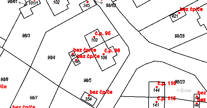 Vysoká Pec 96, Bohutín na parcele st. 106 v KÚ Vysoká Pec u Bohutína, Katastrální mapa