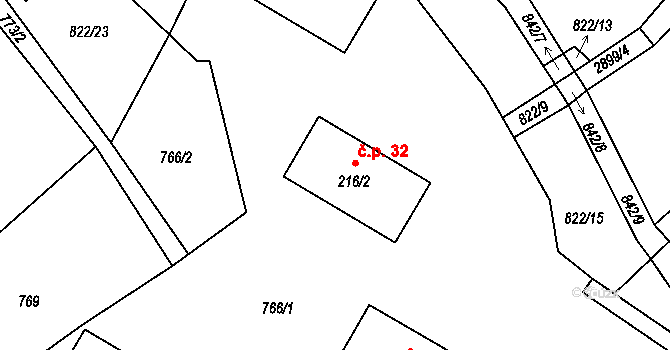 Heřmanice v Podještědí 32, Jablonné v Podještědí na parcele st. 216/2 v KÚ Heřmanice v Podještědí, Katastrální mapa