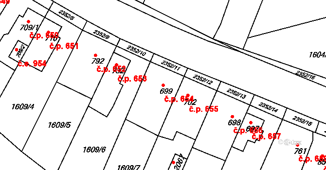 Tišnov 654 na parcele st. 699 v KÚ Tišnov, Katastrální mapa