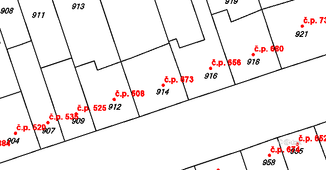 Lužice 673 na parcele st. 914 v KÚ Lužice u Hodonína, Katastrální mapa
