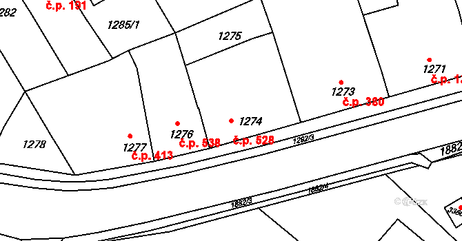 Šardice 528 na parcele st. 1274 v KÚ Šardice, Katastrální mapa