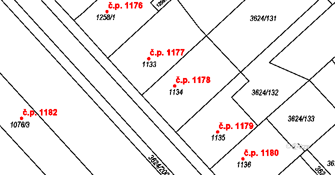 Veselí nad Moravou 1178 na parcele st. 1134 v KÚ Veselí-Předměstí, Katastrální mapa