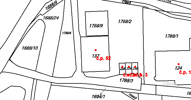 Vyskytná nad Jihlavou 52 na parcele st. 137 v KÚ Vyskytná nad Jihlavou, Katastrální mapa