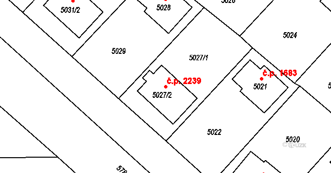 Pod Bezručovým vrchem 2239, Krnov na parcele st. 5027/2 v KÚ Krnov-Horní Předměstí, Katastrální mapa