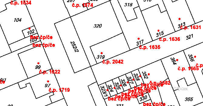 Kročehlavy 2042, Kladno na parcele st. 319 v KÚ Kročehlavy, Katastrální mapa