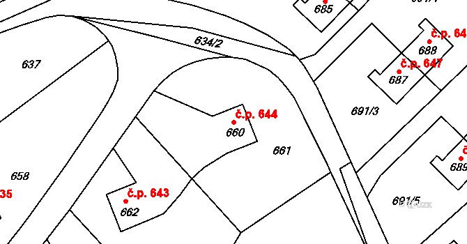 Libušín 644 na parcele st. 660 v KÚ Libušín, Katastrální mapa