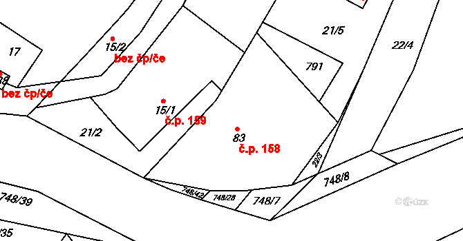 Ládví 158, Kamenice na parcele st. 83 v KÚ Ládví, Katastrální mapa