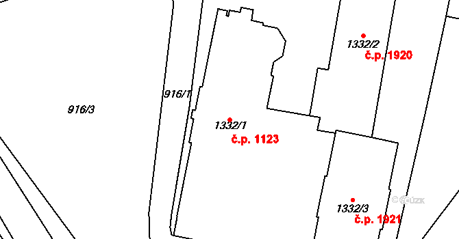 Kraslice 1123 na parcele st. 1332/1 v KÚ Kraslice, Katastrální mapa