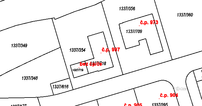 Vinoř 997, Praha na parcele st. 1337/718 v KÚ Vinoř, Katastrální mapa
