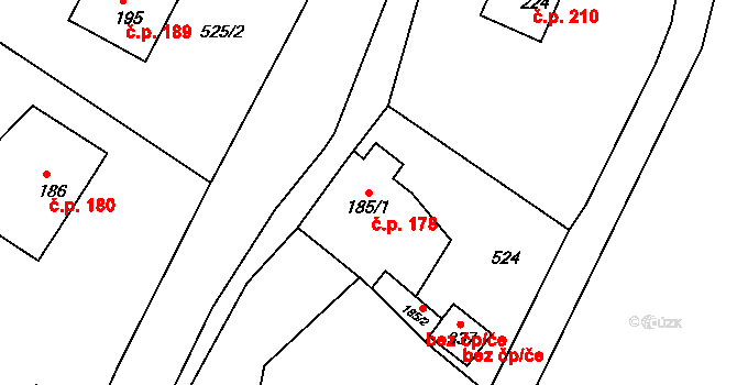 Chotyně 178 na parcele st. 185/1 v KÚ Chotyně, Katastrální mapa