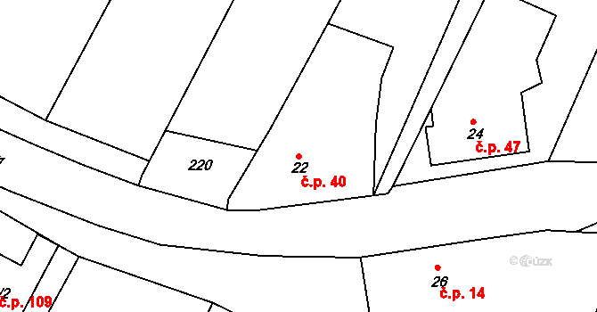 Mladkov 40, Boskovice na parcele st. 22 v KÚ Mladkov u Boskovic, Katastrální mapa