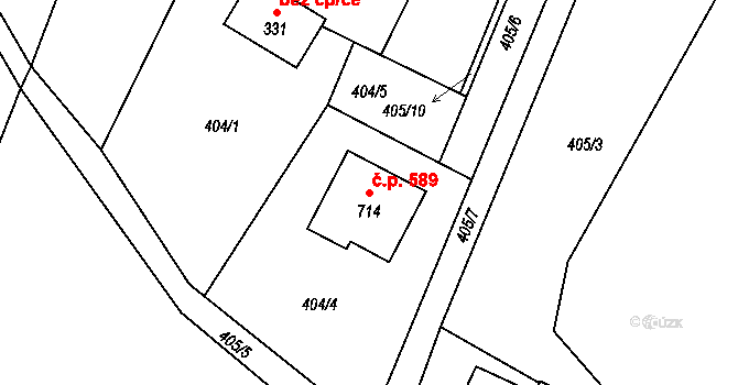 Raškovice 589 na parcele st. 714 v KÚ Raškovice, Katastrální mapa