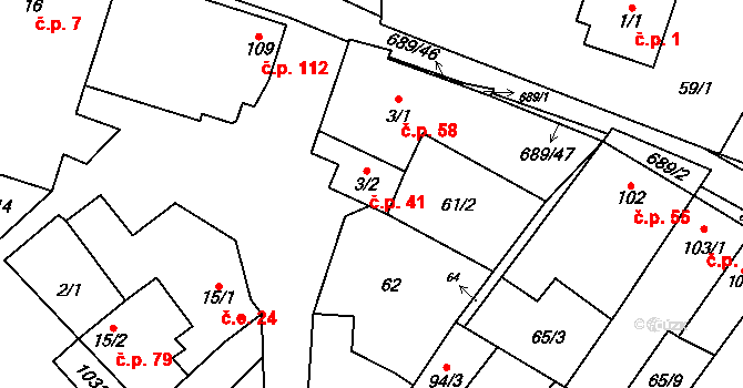 Ludéřov 41, Drahanovice na parcele st. 3/2 v KÚ Ludéřov, Katastrální mapa