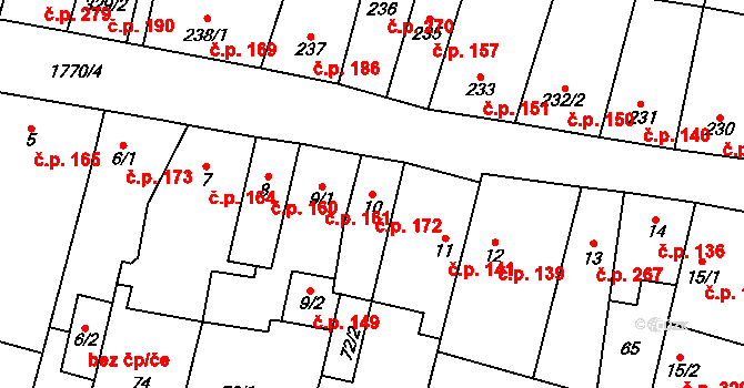 Libochovice 172 na parcele st. 10 v KÚ Libochovice, Katastrální mapa