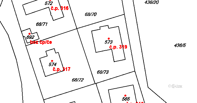 Senohraby 319 na parcele st. 573 v KÚ Senohraby, Katastrální mapa