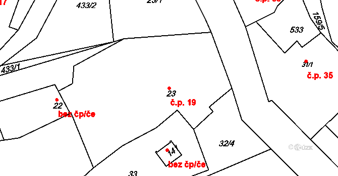 Podkost 19, Libošovice na parcele st. 23 v KÚ Podkost, Katastrální mapa