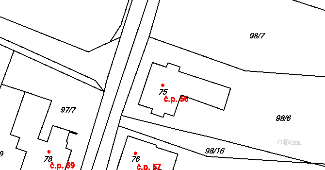 Mlýnický Dvůr 56, Červená Voda na parcele st. 75 v KÚ Mlýnický Dvůr, Katastrální mapa