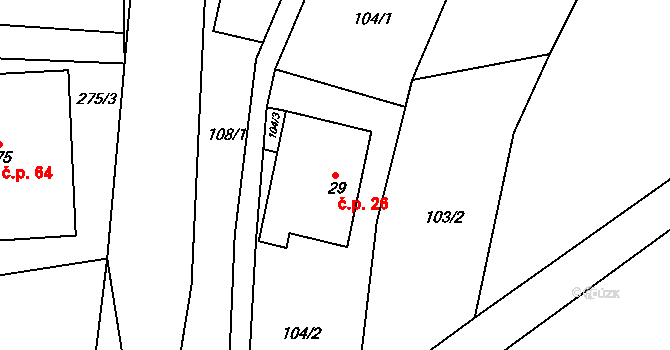 Javorníček 26, Libecina na parcele st. 29 v KÚ Javorníček, Katastrální mapa
