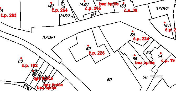 Žamberk 225 na parcele st. 59 v KÚ Žamberk, Katastrální mapa