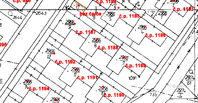Poděbrady III 1188, Poděbrady na parcele st. 2966/8 v KÚ Poděbrady, Katastrální mapa