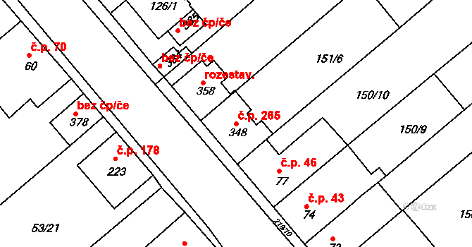 Týn 265, Třebíč na parcele st. 348 v KÚ Týn u Třebíče, Katastrální mapa