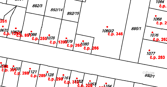 Horka-Domky 266, Třebíč na parcele st. 1080 v KÚ Třebíč, Katastrální mapa