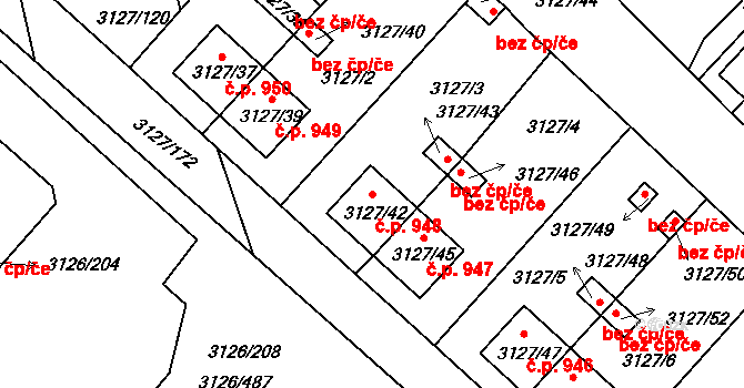 Pelhřimov 948 na parcele st. 3127/42 v KÚ Pelhřimov, Katastrální mapa