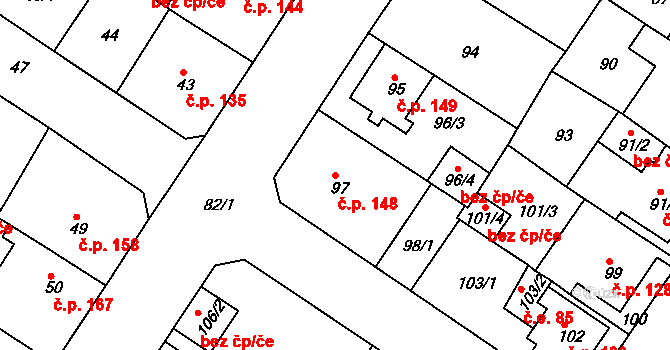 Prosetice 148, Teplice na parcele st. 97 v KÚ Prosetice, Katastrální mapa