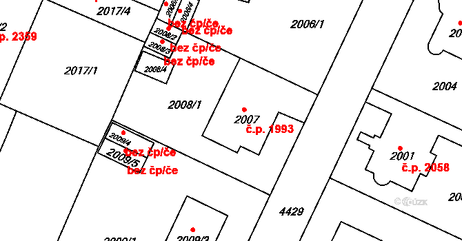 Teplice 1993 na parcele st. 2007 v KÚ Teplice, Katastrální mapa