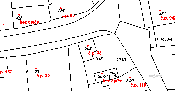 Nasobůrky 33, Litovel na parcele st. 253 v KÚ Nasobůrky, Katastrální mapa