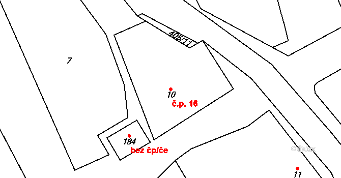 Lhota 16 na parcele st. 10 v KÚ Lhota u Dřís, Katastrální mapa
