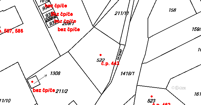 Blovice 443 na parcele st. 522 v KÚ Blovice, Katastrální mapa