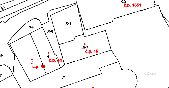 Sokolov 45 na parcele st. 5/1 v KÚ Sokolov, Katastrální mapa