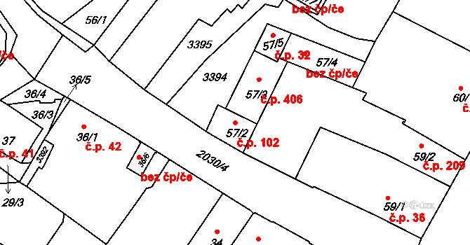 Staňkov I 102, Staňkov na parcele st. 57/2 v KÚ Staňkov-město, Katastrální mapa