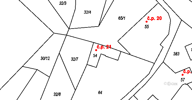 Loukovec 21 na parcele st. 54 v KÚ Loukovec, Katastrální mapa